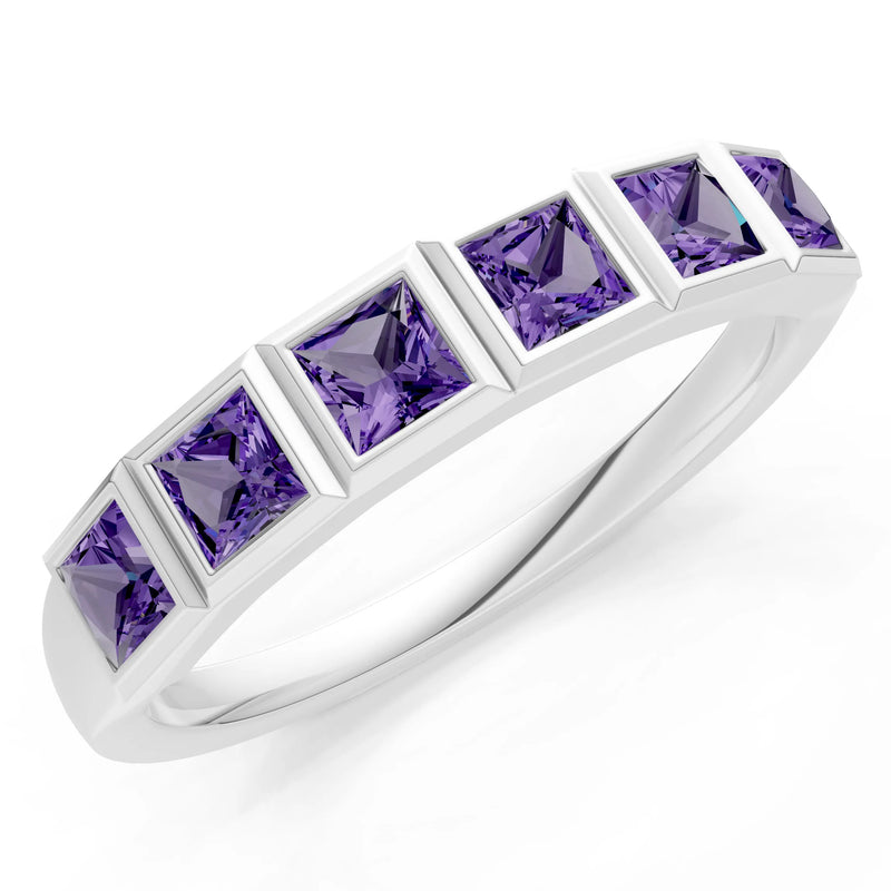 Princess Cut Gemstone Minimalist Bezel Set Half Eternity Band