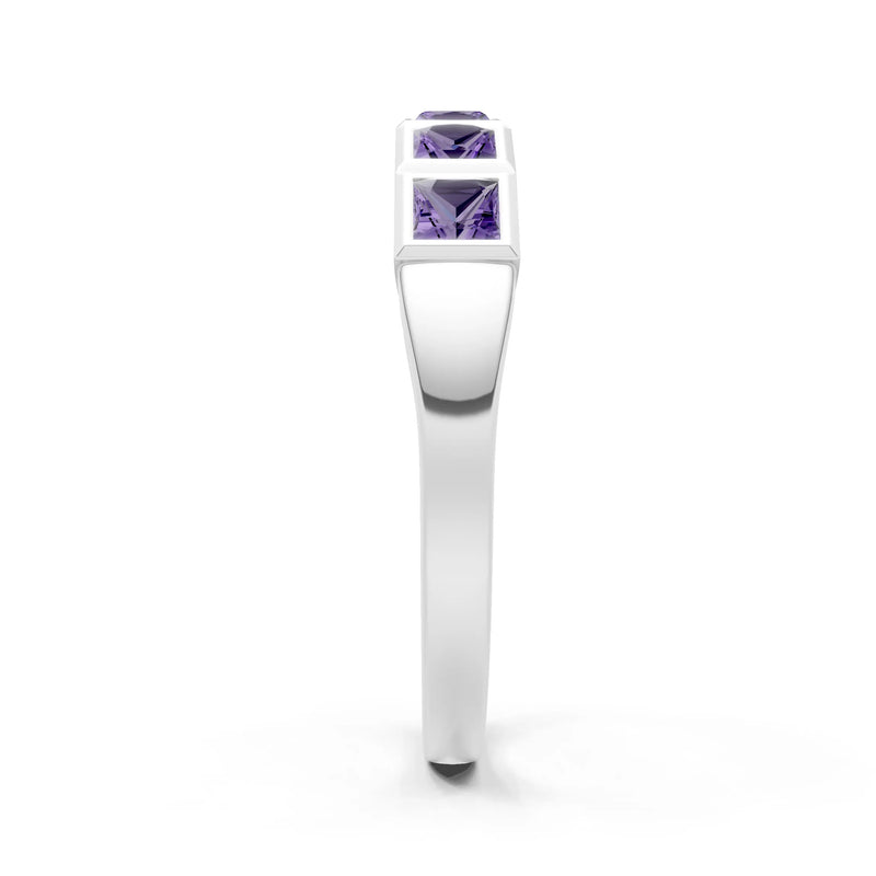 Amethyst Minimalist Bezel Set Princess Cut Half Eternity Band
