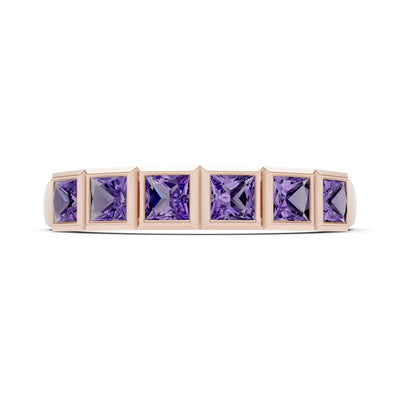 Princess Cut Gemstone Minimalist Bezel Set Half Eternity Band