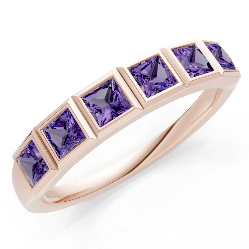 Princess Cut Gemstone Minimalist Bezel Set Half Eternity Band