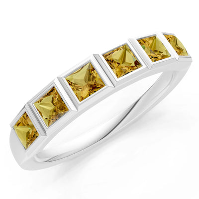 Princess Cut Gemstone Minimalist Bezel Set Half Eternity Band