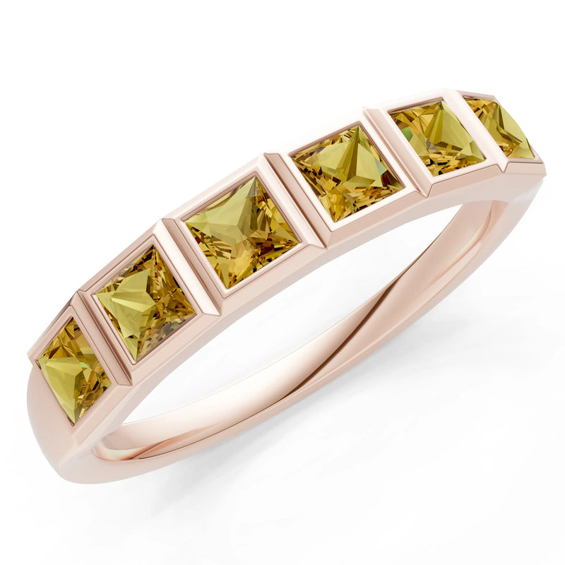 Princess Cut Gemstone Minimalist Bezel Set Half Eternity Band
