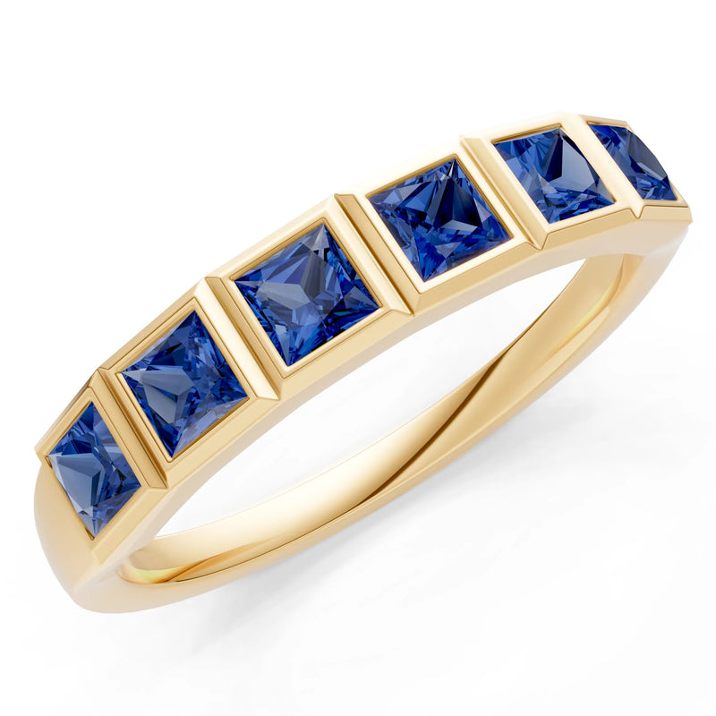 Princess Cut Gemstone Minimalist Bezel Set Half Eternity Band