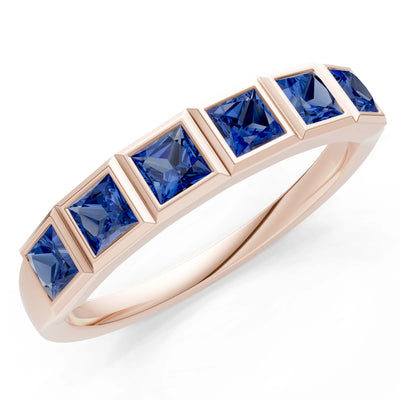 Princess Cut Gemstone Minimalist Bezel Set Half Eternity Band