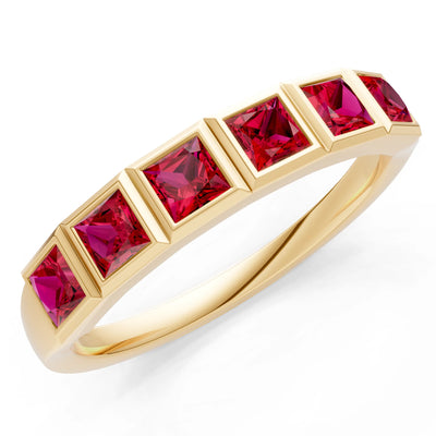 Princess Cut Gemstone Minimalist Bezel Set Half Eternity Band