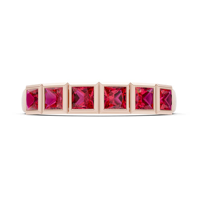 Princess Cut Gemstone Minimalist Bezel Set Half Eternity Band