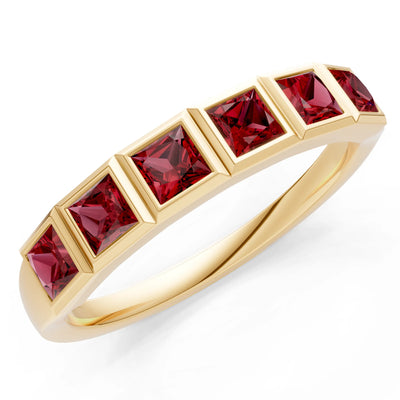 Princess Cut Gemstone Minimalist Bezel Set Half Eternity Band