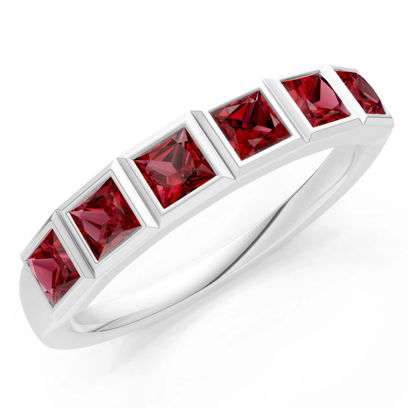 Princess Cut Gemstone Minimalist Bezel Set Half Eternity Band