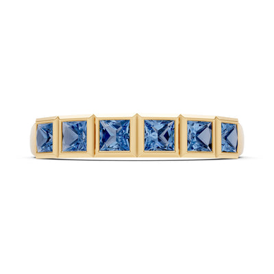 Princess Cut Gemstone Minimalist Bezel Set Half Eternity Band