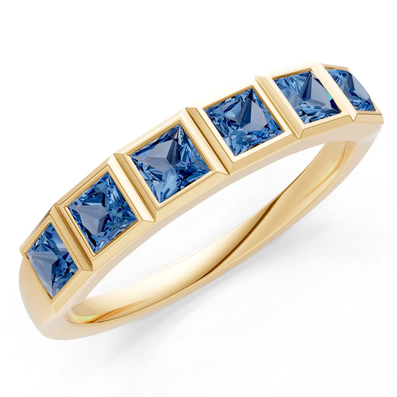 Princess Cut Gemstone Minimalist Bezel Set Half Eternity Band