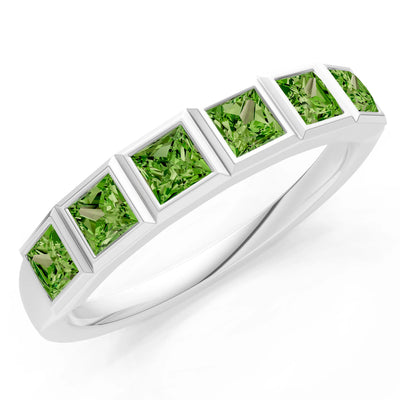 Princess Cut Gemstone Minimalist Bezel Set Half Eternity Band