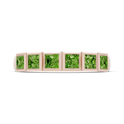 Princess Cut Gemstone Minimalist Bezel Set Half Eternity Band