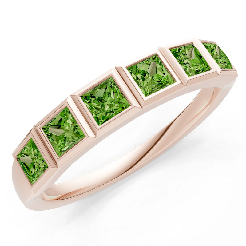 Princess Cut Gemstone Minimalist Bezel Set Half Eternity Band