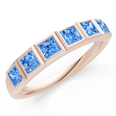 Princess Cut Gemstone Minimalist Bezel Set Half Eternity Band