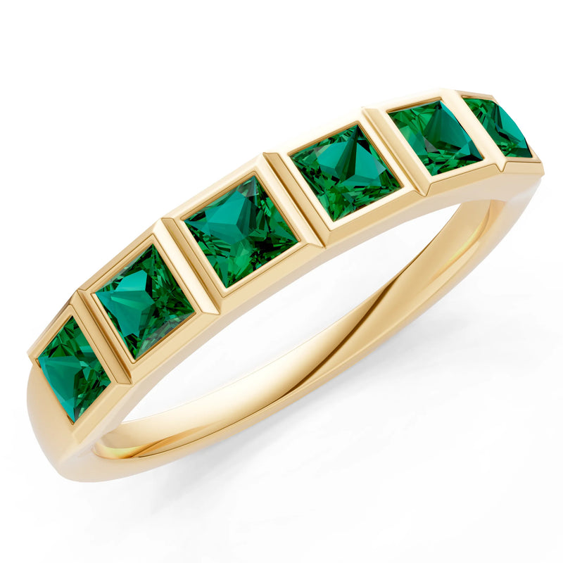 Princess Cut Gemstone Minimalist Bezel Set Half Eternity Band