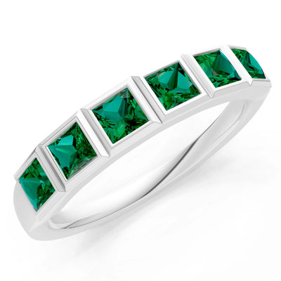 Princess Cut Gemstone Minimalist Bezel Set Half Eternity Band