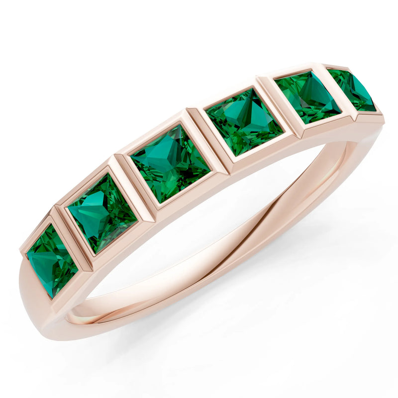 Princess Cut Gemstone Minimalist Bezel Set Half Eternity Band