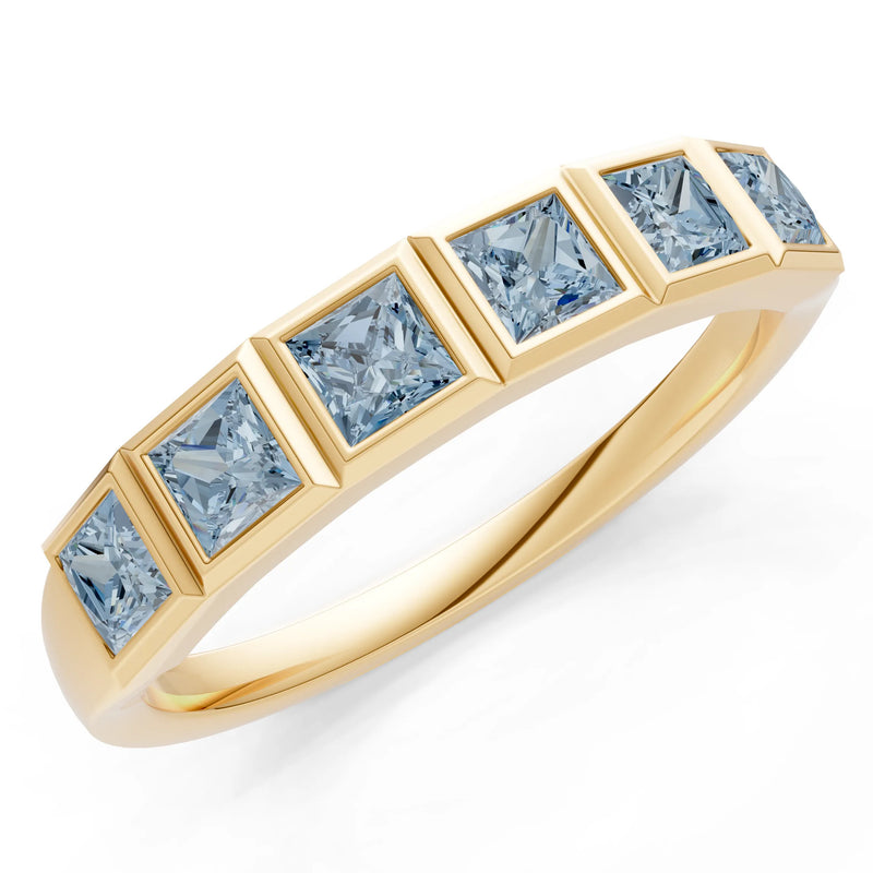 Princess Cut Gemstone Minimalist Bezel Set Half Eternity Band