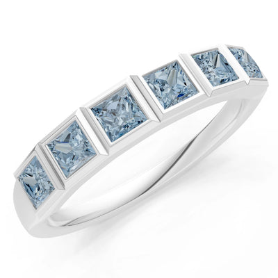 Princess Cut Gemstone Minimalist Bezel Set Half Eternity Band