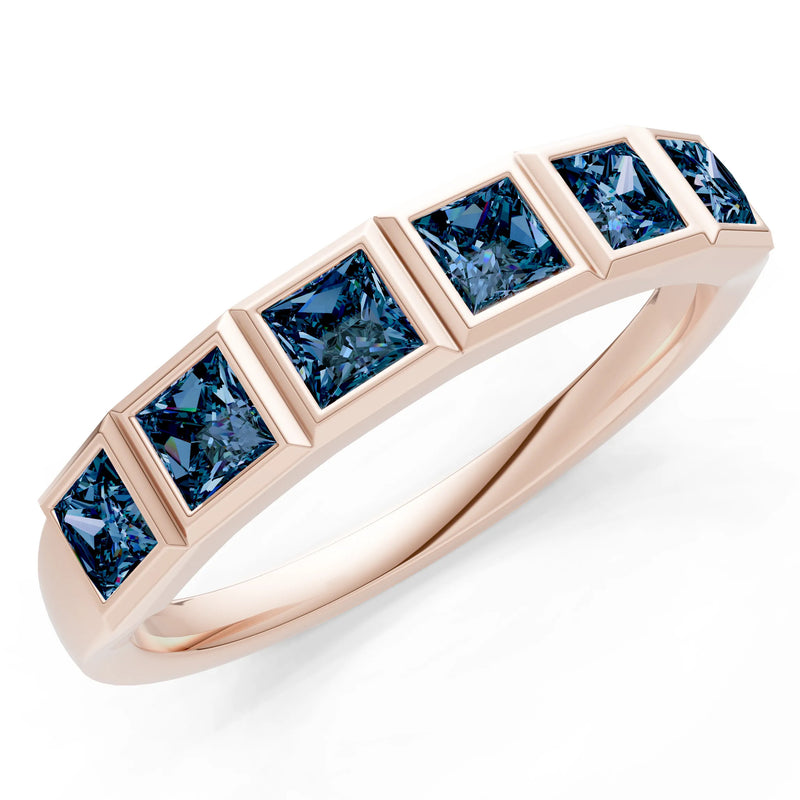 Princess Cut Gemstone Minimalist Bezel Set Half Eternity Band