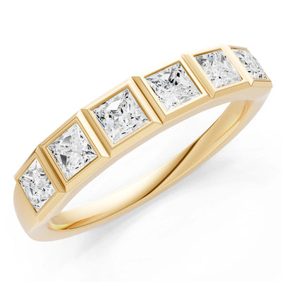 Princess Cut Gemstone Minimalist Bezel Set Half Eternity Band