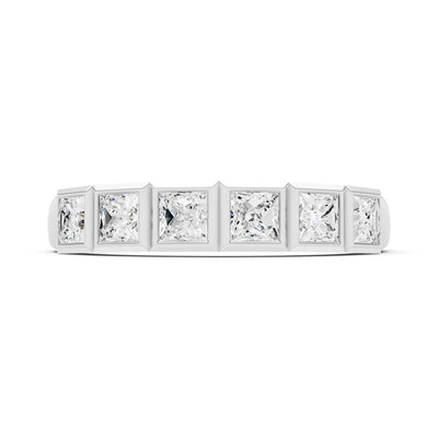 Princess Cut Gemstone Minimalist Bezel Set Half Eternity Band