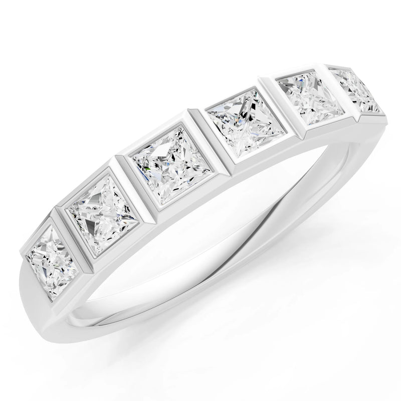 Princess Cut Gemstone Minimalist Bezel Set Half Eternity Band