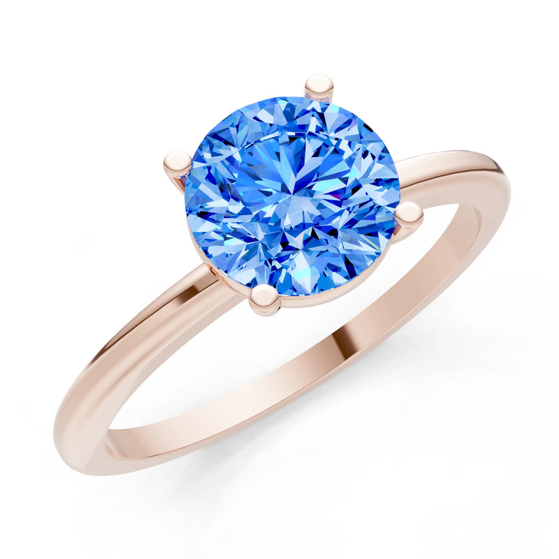 Swiss Blue Topaz 4 Prong Solitaire Round Engagement Ring Cathedral Setting