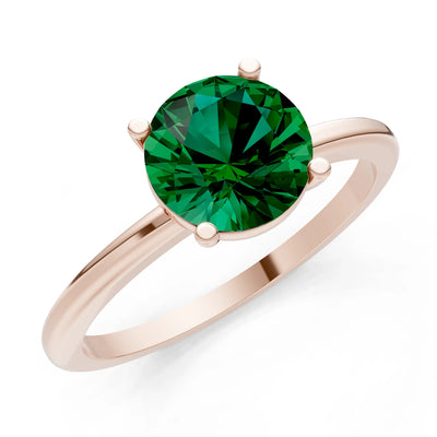 Emerald 4 Prong Solitaire Round Engagement Ring Cathedral Setting