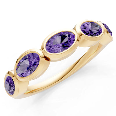 Oval Gemstone Bezel Set Half Eternity Band