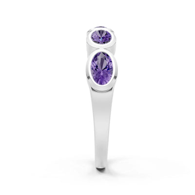 Oval Gemstone Bezel Set Half Eternity Band
