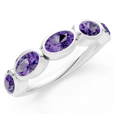 Oval Gemstone Bezel Set Half Eternity Band