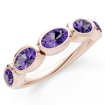 Oval Gemstone Bezel Set Half Eternity Band