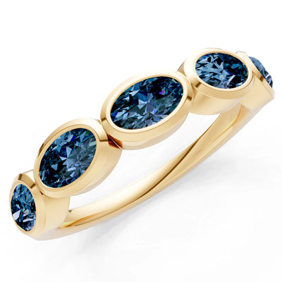 Oval Gemstone Bezel Set Half Eternity Band