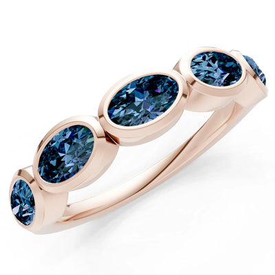 Oval Gemstone Bezel Set Half Eternity Band
