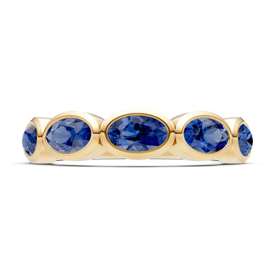 Blue Sapphire Bezel Set Oval Cut Half Eternity Band