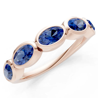 Oval Gemstone Bezel Set Half Eternity Band