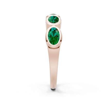 Emerald Bezel Set Oval Cut Half Eternity Band