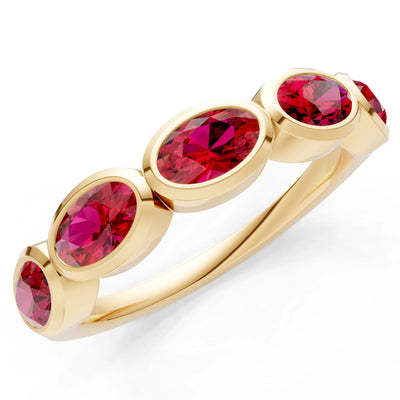 Oval Gemstone Bezel Set Half Eternity Band
