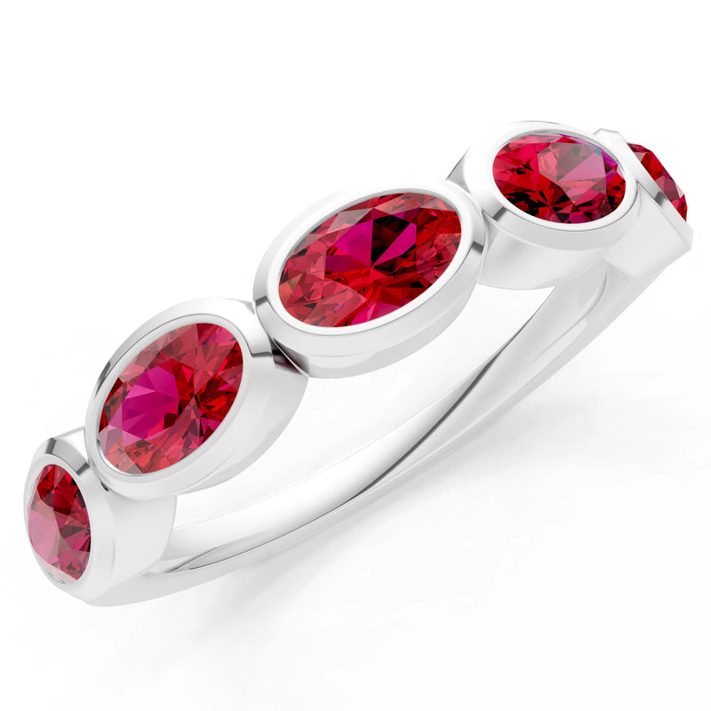 Oval Gemstone Bezel Set Half Eternity Band