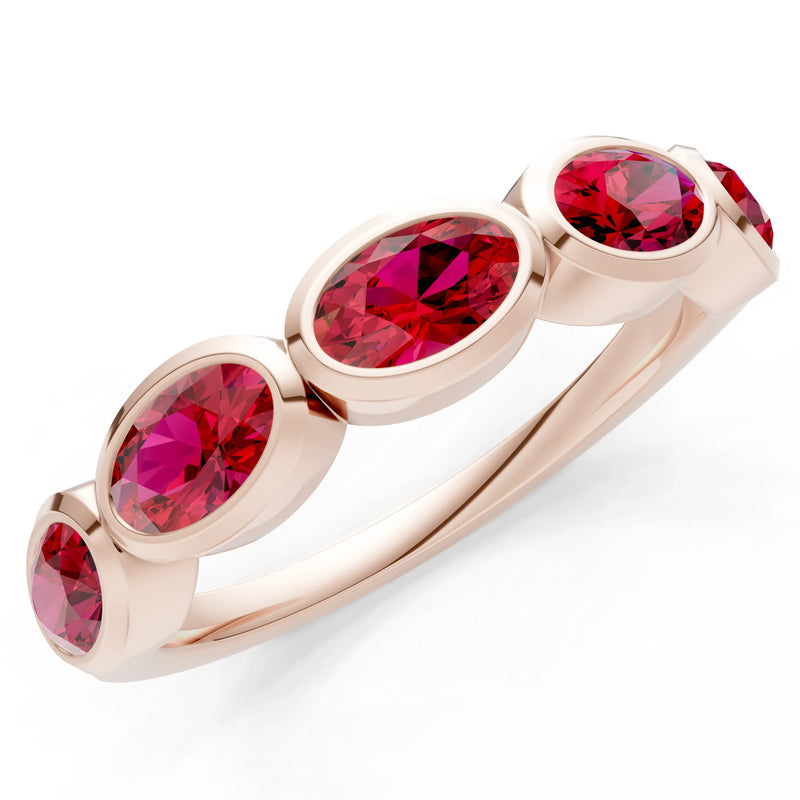 Oval Gemstone Bezel Set Half Eternity Band