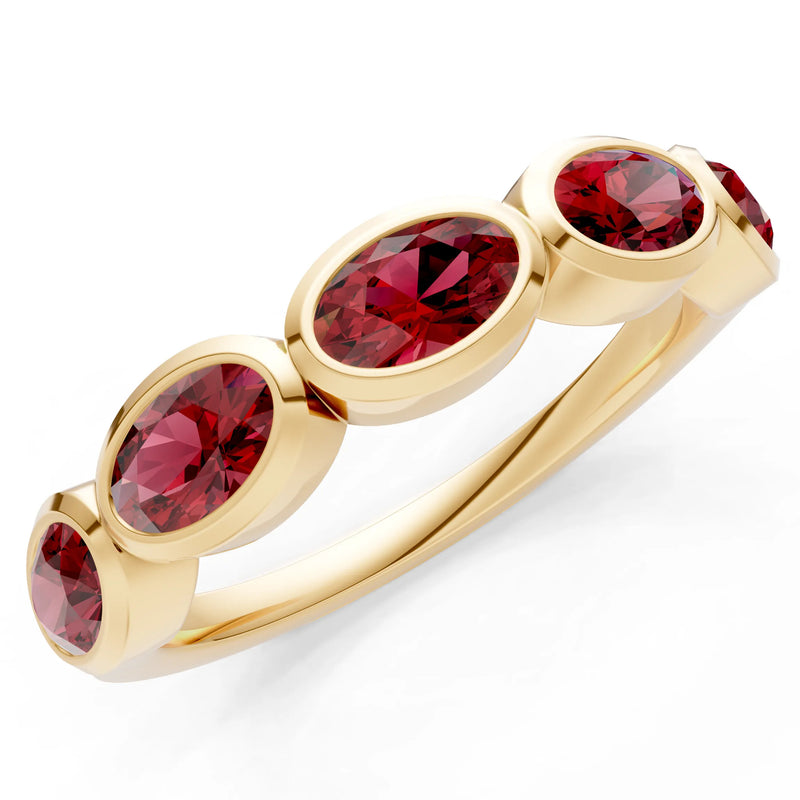 Garnet Bezel Set Oval Cut Half Eternity Band