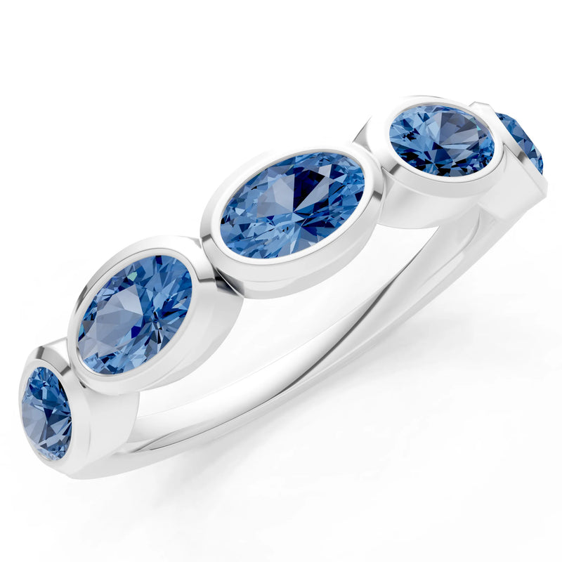 Oval Gemstone Bezel Set Half Eternity Band