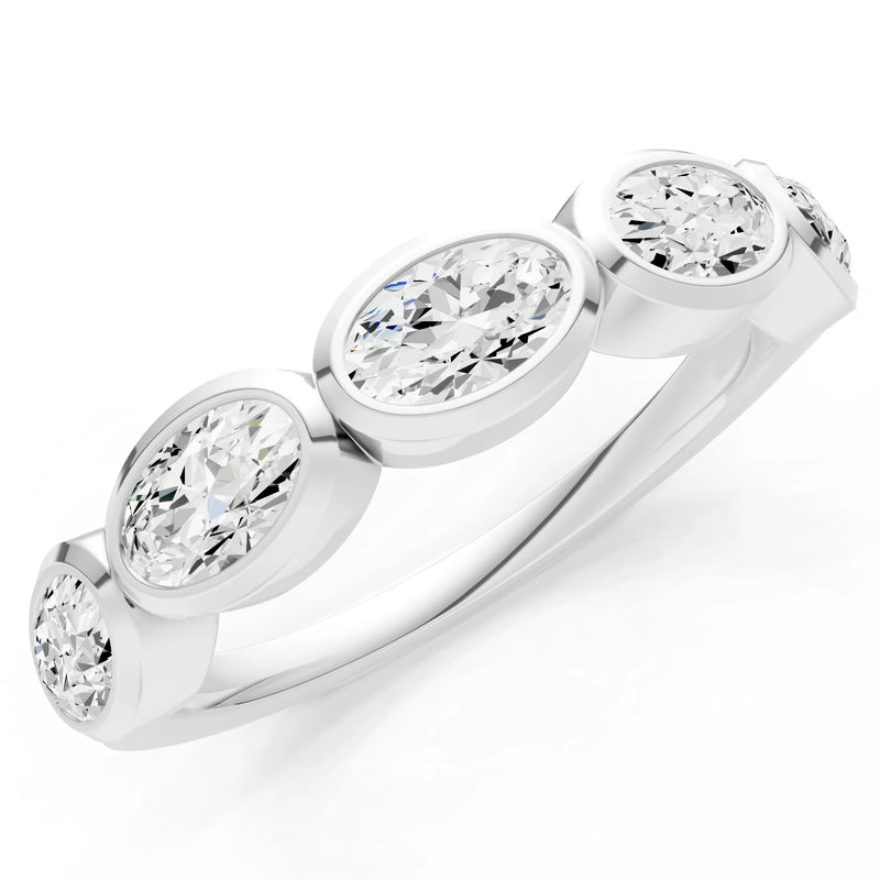 Oval Gemstone Bezel Set Half Eternity Band