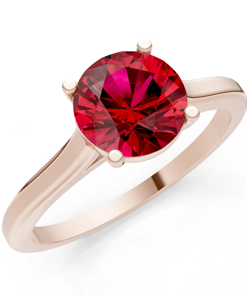 Created Ruby Round 6.5mm Normal 4 Prong Basket Classic Solitaire Engagement Ring