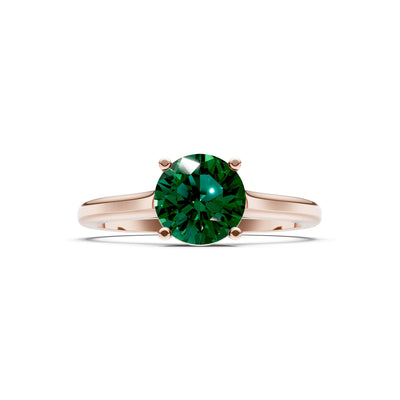 Created Emerald Round 6.5mm Normal 4 Prong Basket Classic Solitaire Engagement Ring