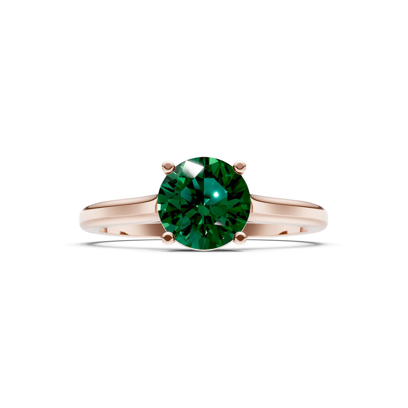 Created Emerald Round 6.5mm Normal 4 Prong Basket Classic Solitaire Engagement Ring