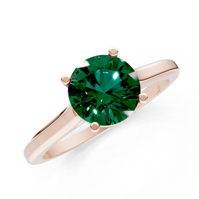 Created Emerald Round 6.5mm Normal 4 Prong Basket Classic Solitaire Engagement Ring