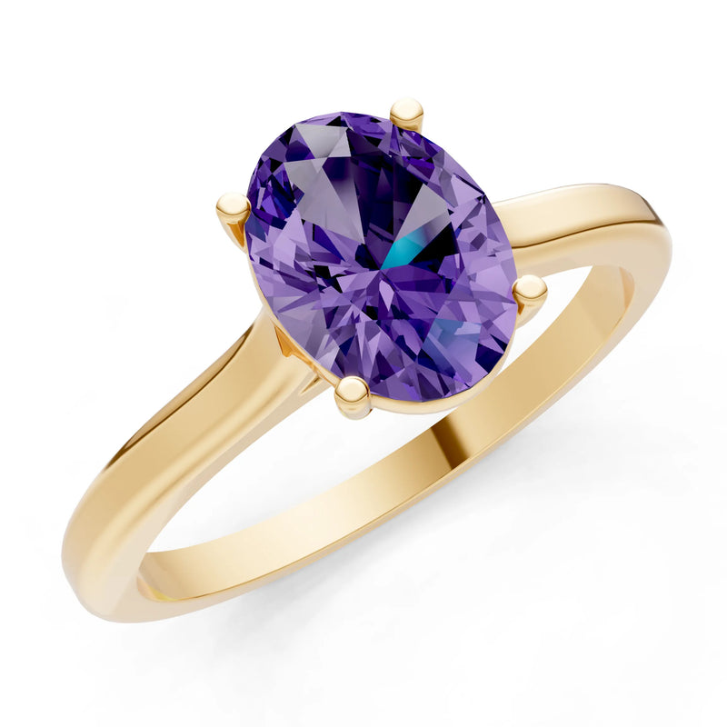 Amethyst Oval 8x6mm Normal Gold Quality 4 Prong Solitaire 8x6 mm Oval Shape Engagement Ring Cathedral Setting