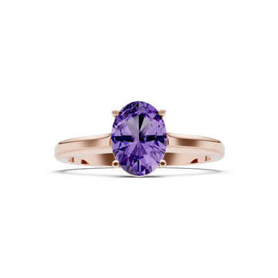 Amethyst Oval 8x6mm Normal Gold Quality 4 Prong Solitaire 8x6 mm Oval Shape Engagement Ring Cathedral Setting